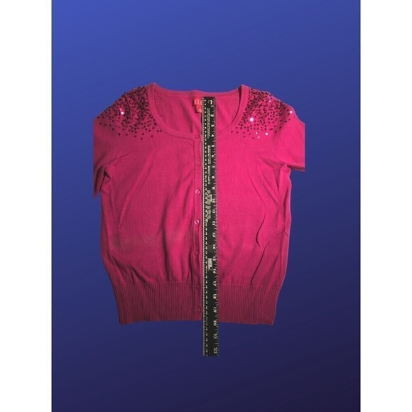 ELLE Sequin Cardigan, 100% Cotton, Long Sleeves, HOT PINK, Size Small, NWOT - Picture 6 of 8
